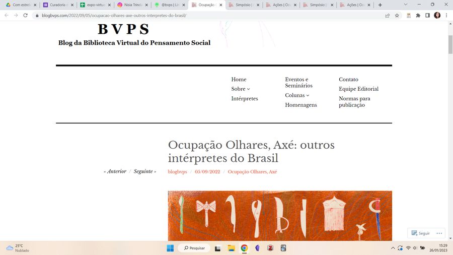 Registro do evento 'Ocupação Olhares, Axé: outros intérpretes do Brasil', obtido em 26/01/2023 15:47:43