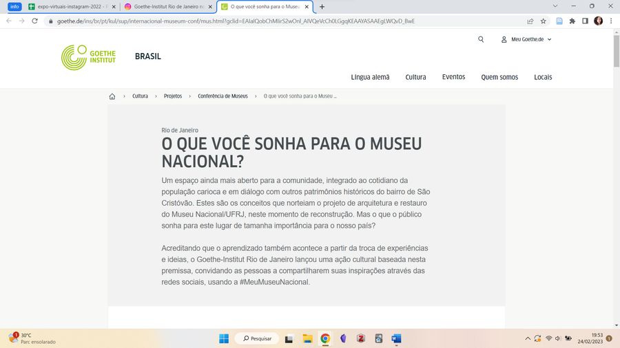 Registro do evento 'O que você sonha para o Museu Nacional', obtido em 24/02/2023 19:58:17